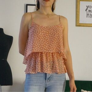 Suede Pink Star Print Open Back Top Sleeveless Light Weight Size S